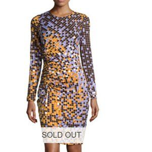 Halston Heritage Print Tuck-Pleated Dress
